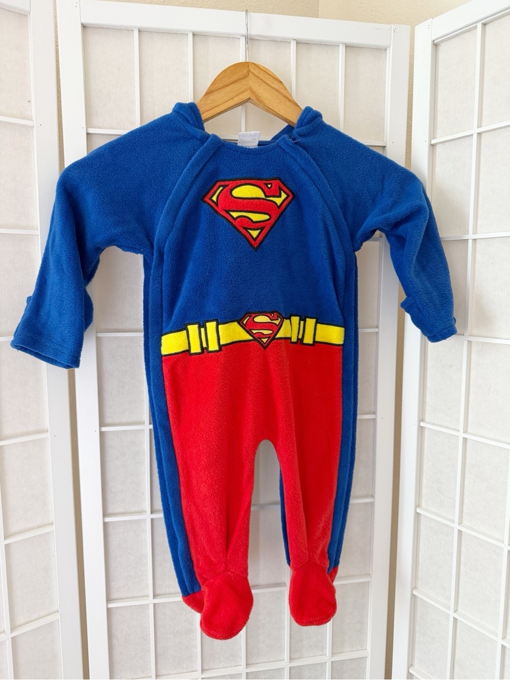 Superman Fleece Hooded Onesie One Piece Pajama or Costume 6/9 mo